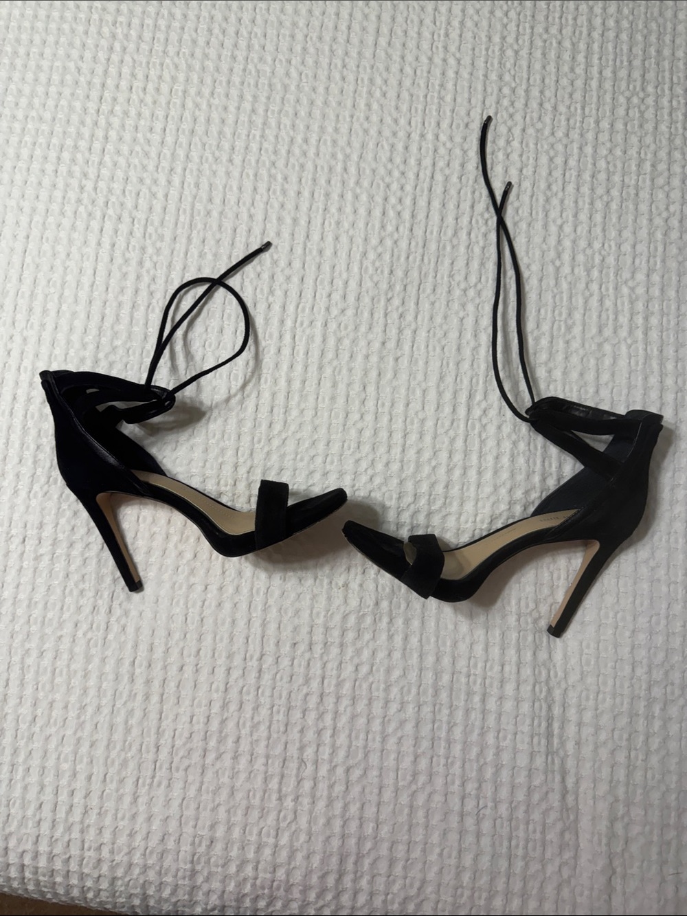 Gianni Bini Women's Black Lace-Up High Heel Sandals- suede